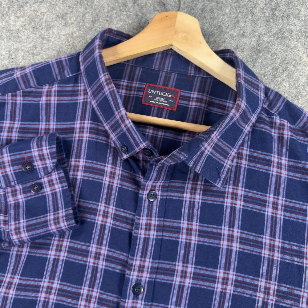 UNTUCKit Bellangelo Shirt‎ Mens 3XL Blue Plaid Cotton Long Sleeve Button Front